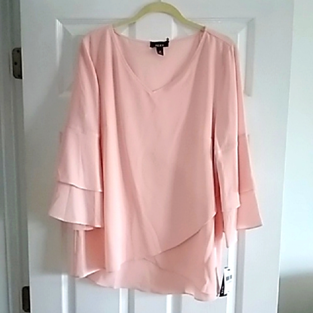 Alyx Pink Asymmetrical Bell Sleeve Blouse